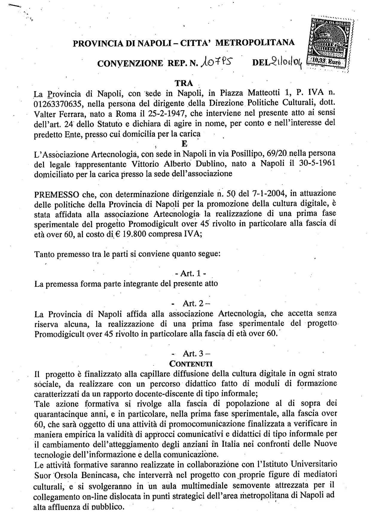 Convenzione per la fase sperimentale del progetto PromoDigiCult over 45 con riferimento alla fascia over 60